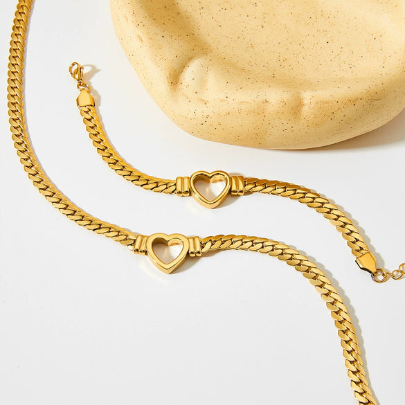 Wholesale Punk Style Cuban Chain Love Water Drops Bell Pattern Stainless Steel Necklace Bracelet Jewelry Set With Electroplating