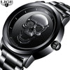 Wholesale Punk Style 3D Skull Quartz Watch Stainless Steel Band Alloy Case Mineral Strengthened Mirror For Men