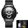 Wholesale Punk Style 3D Skull Quartz Watch Stainless Steel Band Alloy Case Mineral Strengthened Mirror For Men