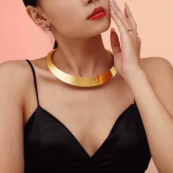 Wholesale Punk Style Exaggerated Open Stainless Steel Necklace With Geometric Design Electroplated