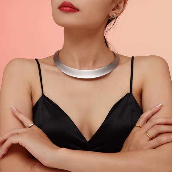 Wholesale Punk Style Exaggerated Open Stainless Steel Necklace With Geometric Design Electroplated