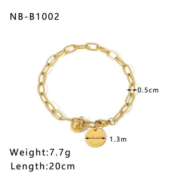 Wholesale Punk Style Exaggerated Thick Titanium Steel Handmade Chain Bracelet With 18K Real Gold Plated Geometric Pattern