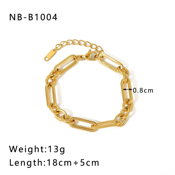 Wholesale Punk Style Exaggerated Thick Titanium Steel Handmade Chain Bracelet With 18K Real Gold Plated Geometric Pattern