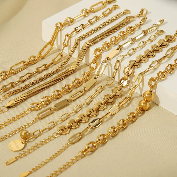 Wholesale Punk Style Exaggerated Thick Titanium Steel Handmade Chain Bracelet With 18K Real Gold Plated Geometric Pattern