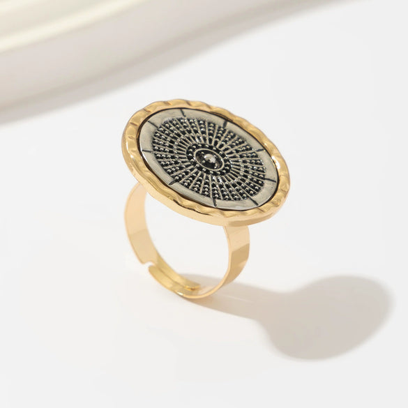 Wholesale Punk Style Metal Geometric And Leaf Ring With Electroplating