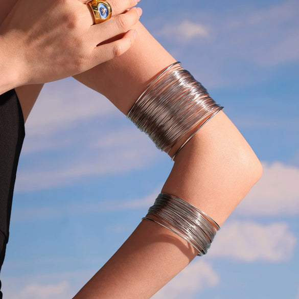 Wholesale Punk Style Multi Layer Hollow Open Arm Ring Bracelet 316L Stainless Steel Electroplated