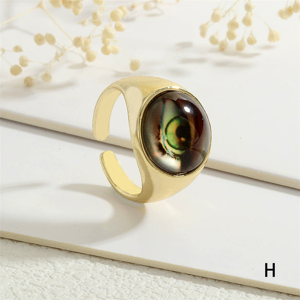 Wholesale Punk Style Unisex Copper Plated Devil's Eye Ring With Resin Eyes And Geometric Design Electroplated Plastic Resin Material