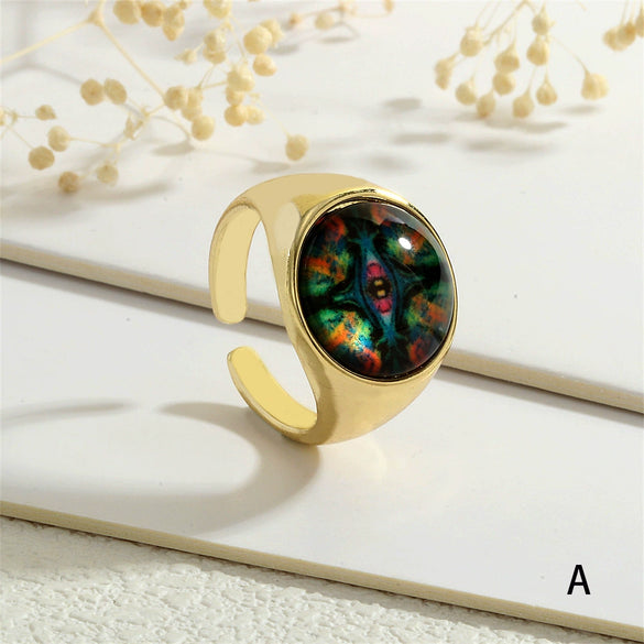 Wholesale Punk Style Unisex Copper Plated Devil's Eye Ring With Resin Eyes And Geometric Design Electroplated Plastic Resin Material