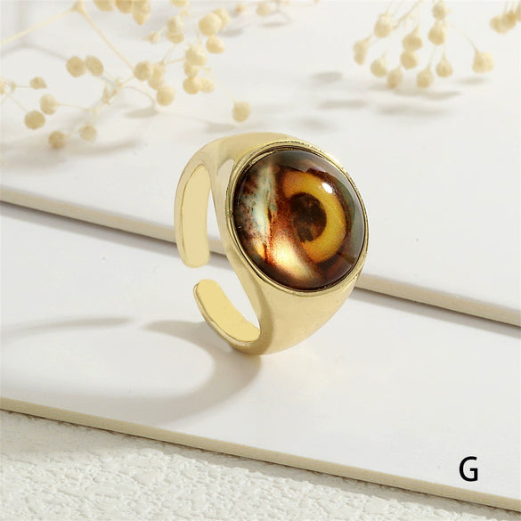 Wholesale Punk Style Unisex Copper Plated Devil's Eye Ring With Resin Eyes And Geometric Design Electroplated Plastic Resin Material