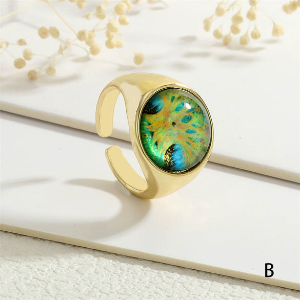 Wholesale Punk Style Unisex Copper Plated Devil's Eye Ring With Resin Eyes And Geometric Design Electroplated Plastic Resin Material