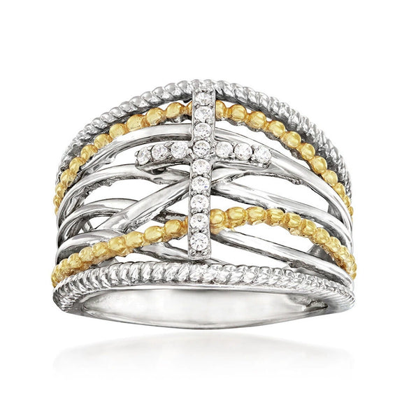 Wholesale Punk Style Women's Copper Ring With Geometric Design And Zirconia