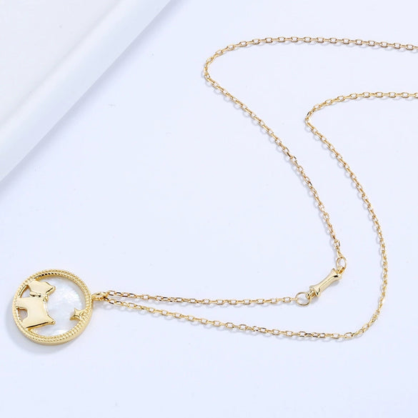 Wholesale Puppy Pendant Necklace S925 Sterling Silver Round Electroplated With Mother Shell For Women