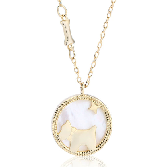 Wholesale Puppy Pendant Necklace S925 Sterling Silver Round Electroplated With Mother Shell For Women