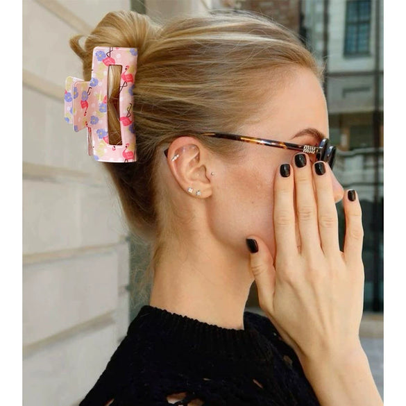 Wholesale Pvc Cartoon Flamingo Hair Accessories Spring And Summer Fresh Clip Floral Hairpin With Baking Paint Square Semicircle Shark Clip For Girls
