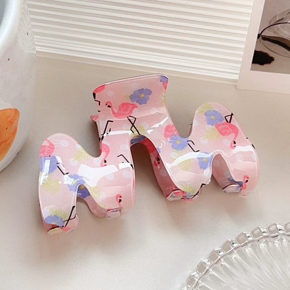 Wholesale Pvc Cartoon Flamingo Hair Accessories Spring And Summer Fresh Clip Floral Hairpin With Baking Paint Square Semicircle Shark Clip For Girls
