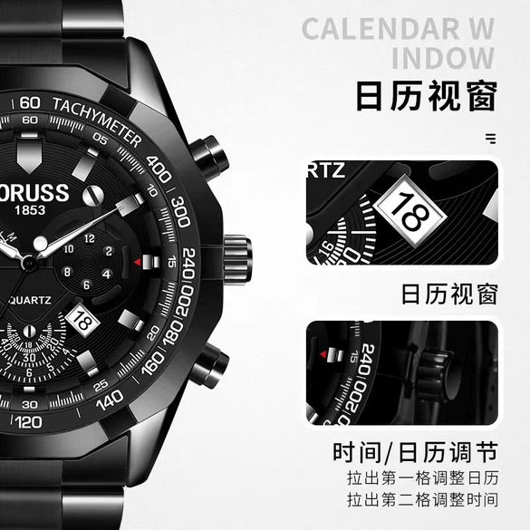 Wholesale Quartz Multifunctional Threeeye Chronograph Waterproof Business Men's Watch With Alloy Strap And Case And Mineral Strengthened Glass Mirror
