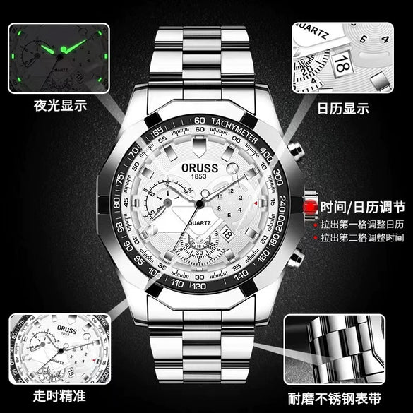 Wholesale Quartz Multifunctional Threeeye Chronograph Waterproof Business Men's Watch With Alloy Strap And Case And Mineral Strengthened Glass Mirror