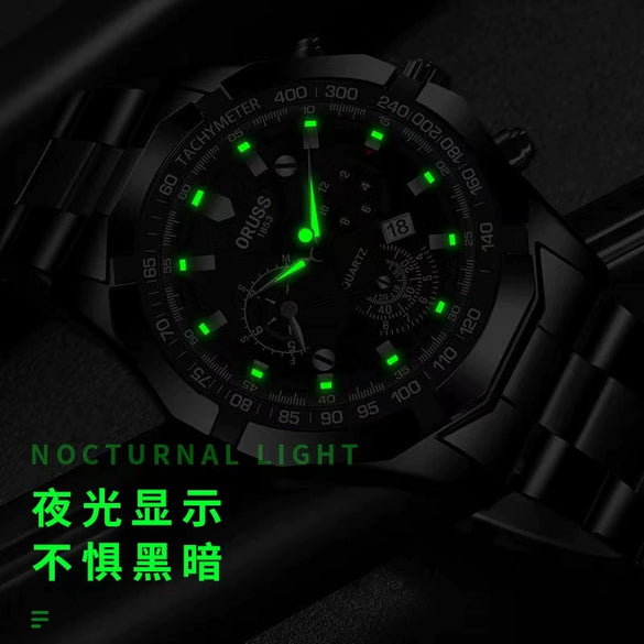 Wholesale Quartz Multifunctional Threeeye Chronograph Waterproof Business Men's Watch With Alloy Strap And Case And Mineral Strengthened Glass Mirror