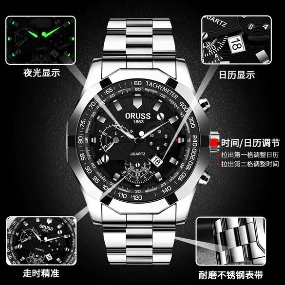 Wholesale Quartz Multifunctional Threeeye Chronograph Waterproof Business Men's Watch With Alloy Strap And Case And Mineral Strengthened Glass Mirror