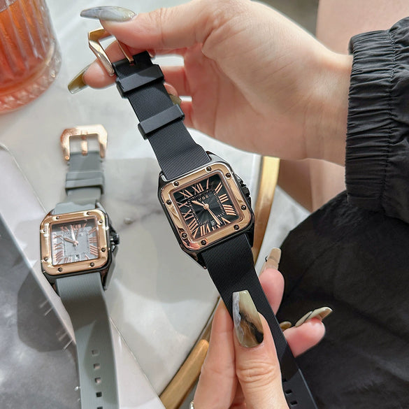 Wholesale Quartz Watch Alloy Case Silicone Strap Square Casual Retro Style