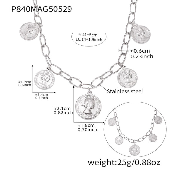 Wholesale Queen Portrait Doublesided Multiround Pendant Necklace Stainless Steel Titanium Steel Geometric Pattern Furnace Vacuum Electroplating For Women