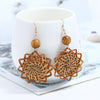 Wholesale Rattan Woven Sunflower Geometric Fashion Earrings With Electroplating