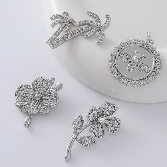 Wholesale Real Gold Electroplated Copper Ins Style French Flower Nut Coconut Tree Bee Jewelry Accessories Bracelet Necklace