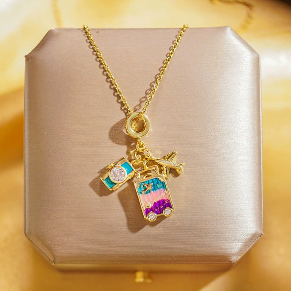 Wholesale Real Gold Electroplated Geometric Pattern Titanium Steel And Copper Necklace With Zircon And Pearl For Women Elegant Light Luxury Jewelry