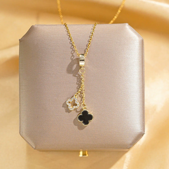Wholesale Real Gold Electroplated Geometric Pattern Titanium Steel And Copper Necklace With Zircon And Pearl For Women Elegant Light Luxury Jewelry