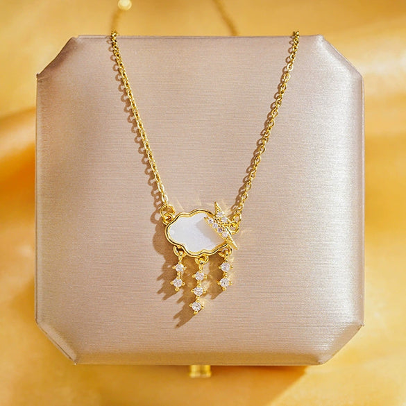Wholesale Real Gold Electroplated Geometric Pattern Titanium Steel And Copper Necklace With Zircon And Pearl For Women Elegant Light Luxury Jewelry