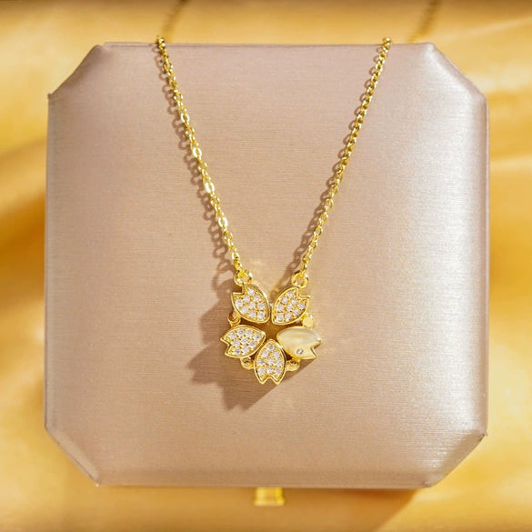 Wholesale Real Gold Electroplated Geometric Pattern Titanium Steel And Copper Necklace With Zircon And Pearl For Women Elegant Light Luxury Jewelry
