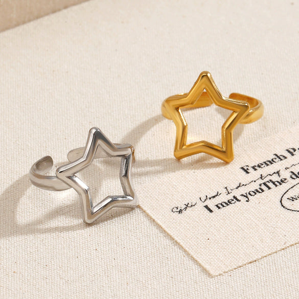Wholesale Real Gold Electroplated Geometric Star Stainless Steel Ring For Women