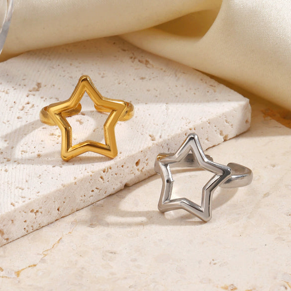 Wholesale Real Gold Electroplated Geometric Star Stainless Steel Ring For Women