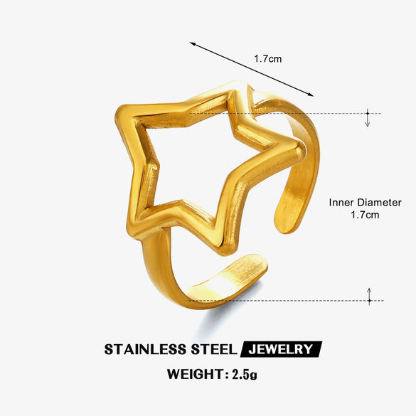 Wholesale Real Gold Electroplated Geometric Star Stainless Steel Ring For Women