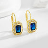Wholesale Real Gold Plated S925 Sterling Silver Geometric Square Zircon Earrings For Women French Retro Style