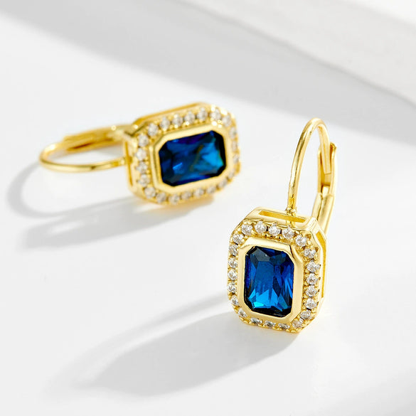 Wholesale Real Gold Plated S925 Sterling Silver Geometric Square Zircon Earrings For Women French Retro Style
