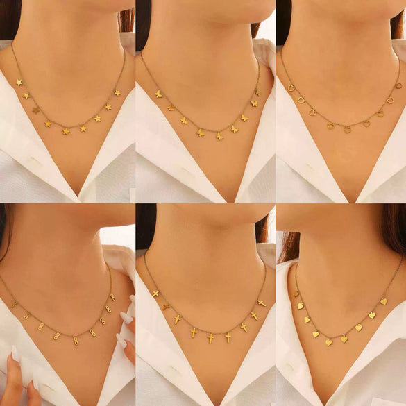 Wholesale Real Gold Plated Stainless Steel Necklace With Fivepointed Star Cross Heart And Tassel Pendants For Women And Teenagers