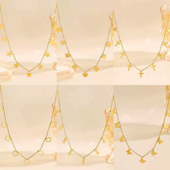 Wholesale Real Gold Plated Stainless Steel Necklace With Fivepointed Star Cross Heart And Tassel Pendants For Women And Teenagers