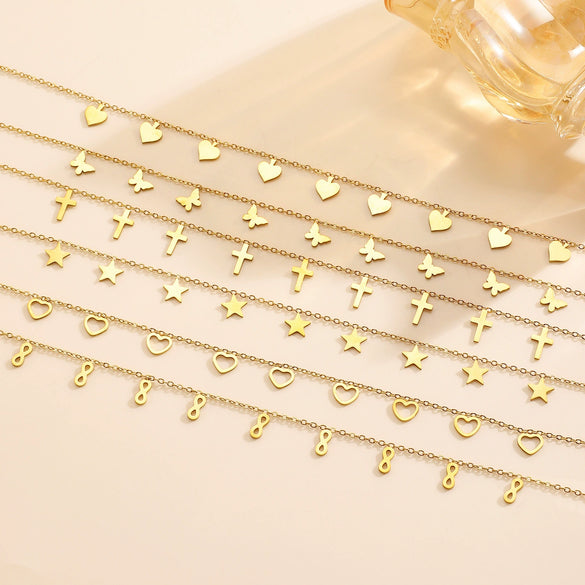 Wholesale Real Gold Plated Stainless Steel Necklace With Fivepointed Star Cross Heart And Tassel Pendants For Women And Teenagers