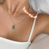 Wholesale Rectangular English Letter Pendant Necklace In Titanium Steel With Gold Inlaid For Women