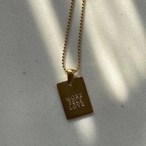 Wholesale Rectangular English Letter Pendant Necklace In Titanium Steel With Gold Inlaid For Women