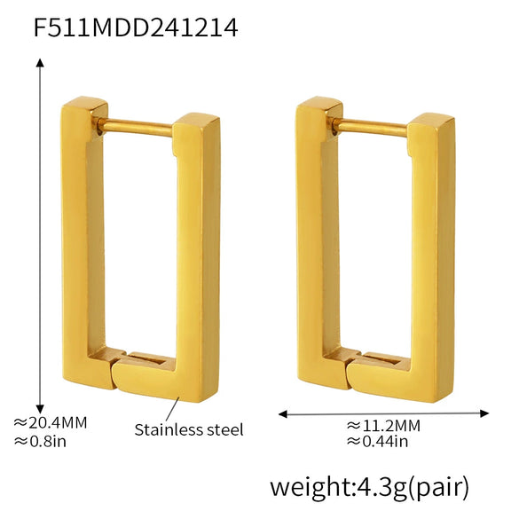 Wholesale Rectangular Geometric Stainless Steel 18K Gold Plated Unfading Earrings For Women With Electroplating