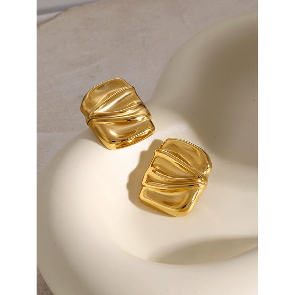 Wholesale Rectangular Pleated Geometric Stainless Steel Earrings For Female With Electroplating Treatment