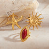 Wholesale Red Agate Ring Titanium Steel Geometric Pattern Electroplated Light Luxury High End Women's Jewelry