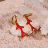 Wholesale Red Coral Shell Beads Oil Drop Asymmetrical Geometric Earrings Titanium Steel 18K Gold Plated Electroplated For Women