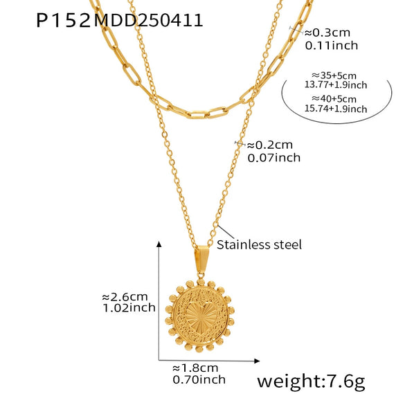 Wholesale Relief Peach Heart Double Layer Clavicle Necklace In Stainless Steel With Geometric Pattern And Electroplating