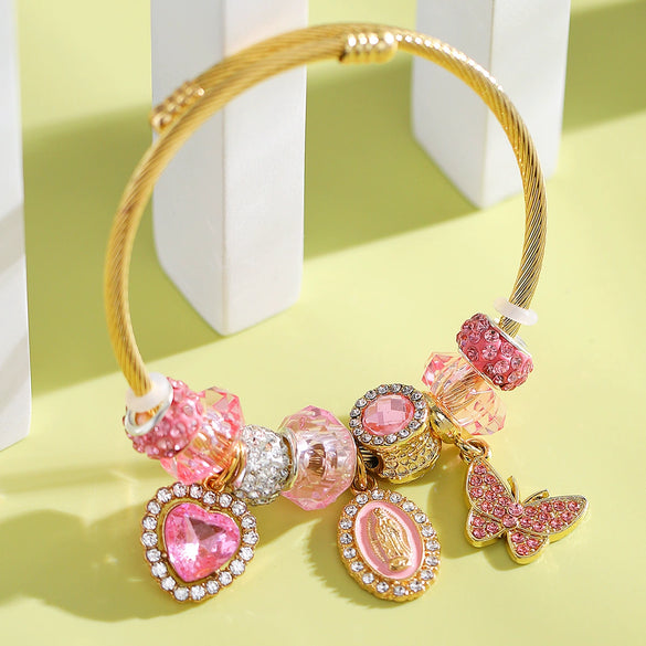 Wholesale Religious Butterfly Adjustable Bracelet With Rhinestones Zinc Alloy Electroplated Vintage Fashion Hand Jewelry