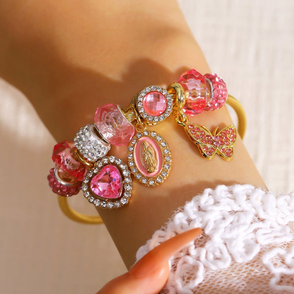 Wholesale Religious Butterfly Adjustable Bracelet With Rhinestones Zinc Alloy Electroplated Vintage Fashion Hand Jewelry