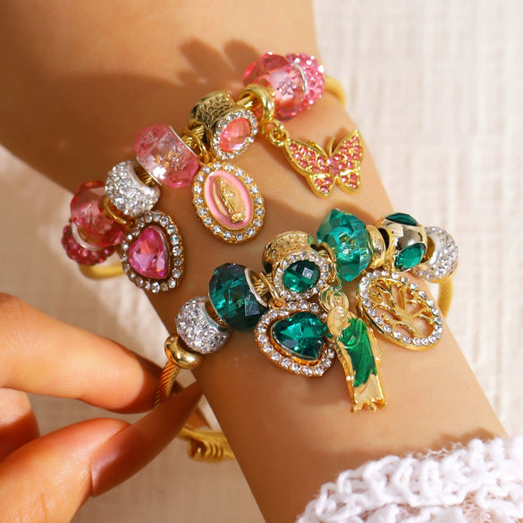 Wholesale Religious Butterfly Adjustable Bracelet With Rhinestones Zinc Alloy Electroplated Vintage Fashion Hand Jewelry