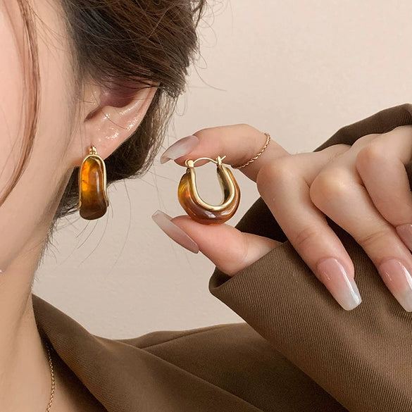 Wholesale Resin And Plastic Retro Ushaped Electroplated Earrings For Women